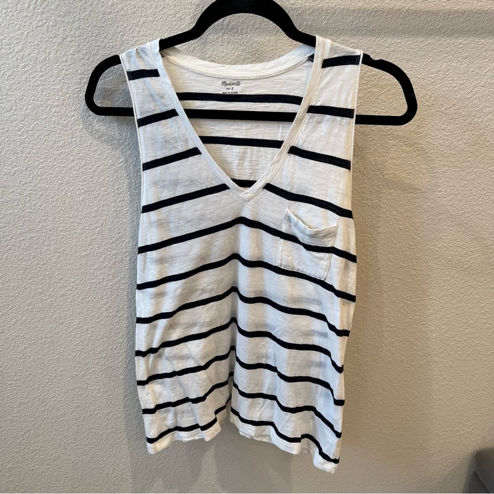 MADEWELL Navy Blue Striped V - Neck Tank Top